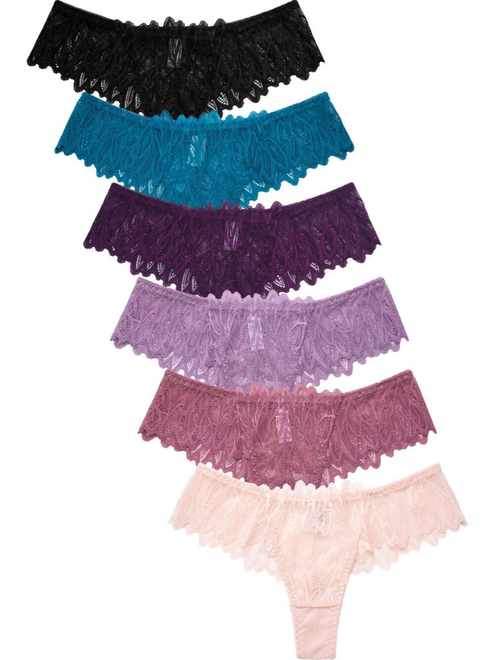 $10 SALE PACK OF 6 Women's Allover Lace Solid Thong Panty (LP9091LT)